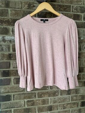 7 For All Mankind Blush Pink Puff Sleeve Smocked Cuff Top | Size Large